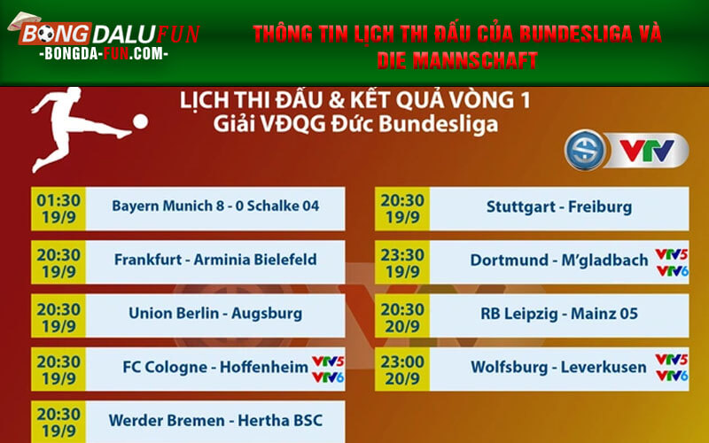 Thông tin lịch thi đấu của Bundesliga và Die Mannschaft