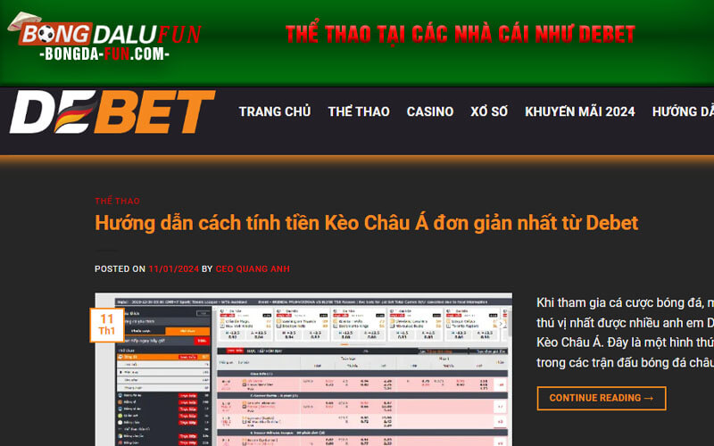 Thể thao tại các nhà cái như Debet