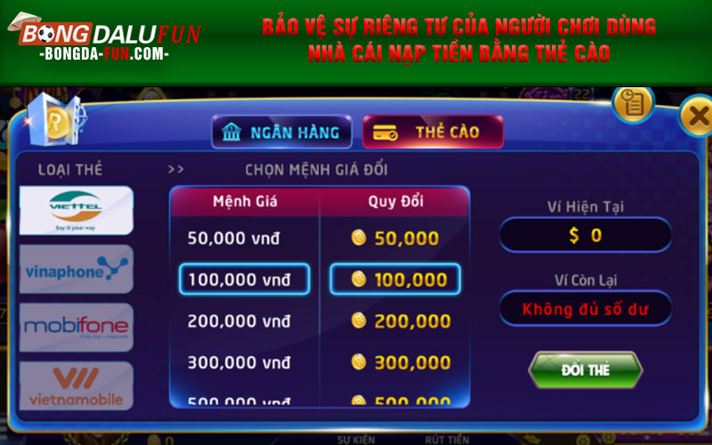 Bảo vệ sự riêng tư của người chơi dùng nhà cái nạp tiền bằng thẻ cào