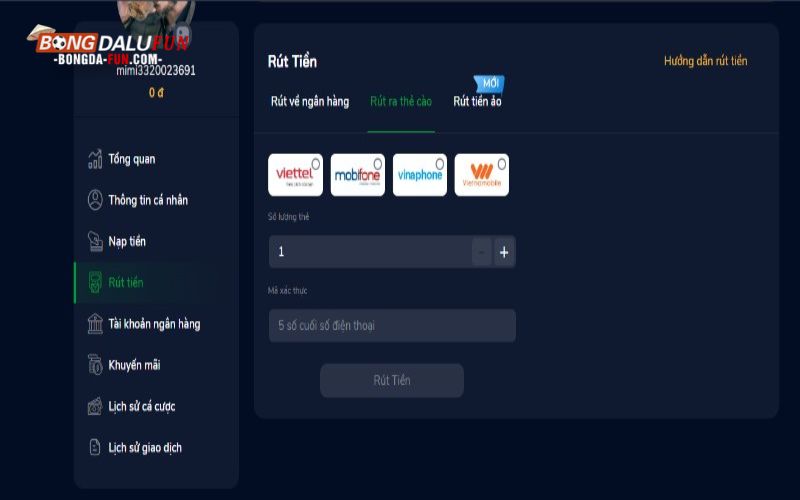Rút tiền Vinbet ra thẻ cào