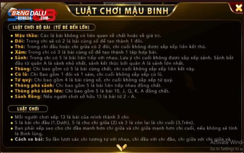Luật chơi mậu binh Sin88 cho những ai chưa biết